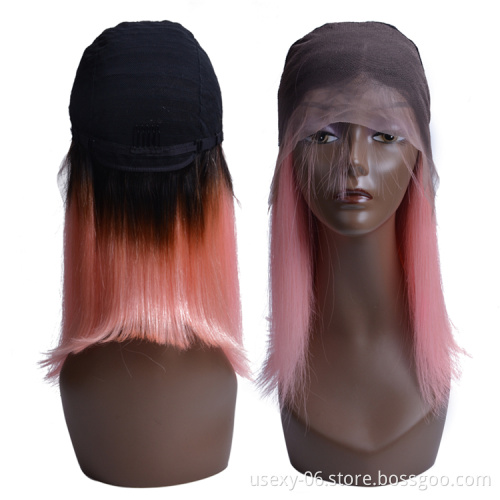Cheap Raw Virgin Hair Short Bob Wigs Ombre Peruvian Hair Wigs Pink Lace Front Human Hair Wigs For Black Women